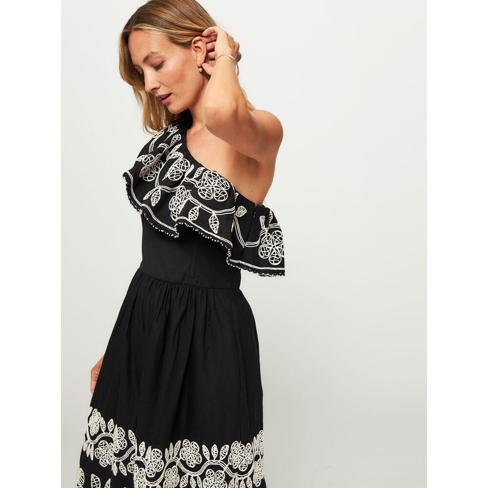 Sea New York Beck Embroidery One Shoulder‎ Dress Black Size 8